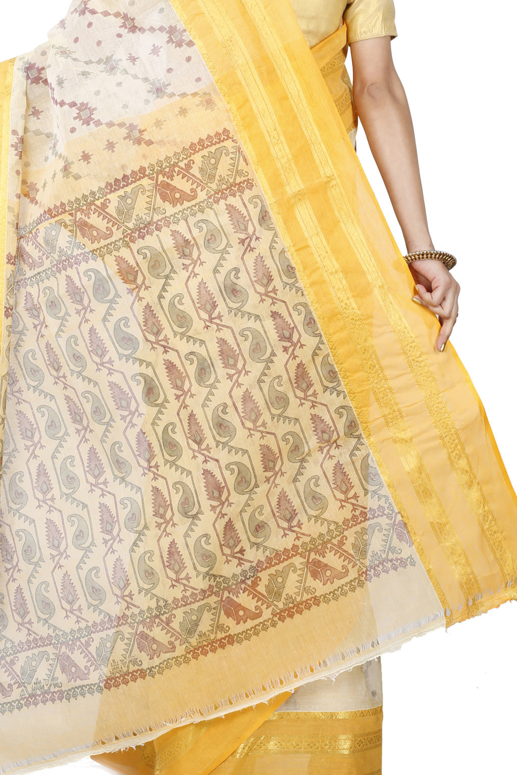 Yellow Pure Cotton Rashi Print Tant Saree Print (1014)